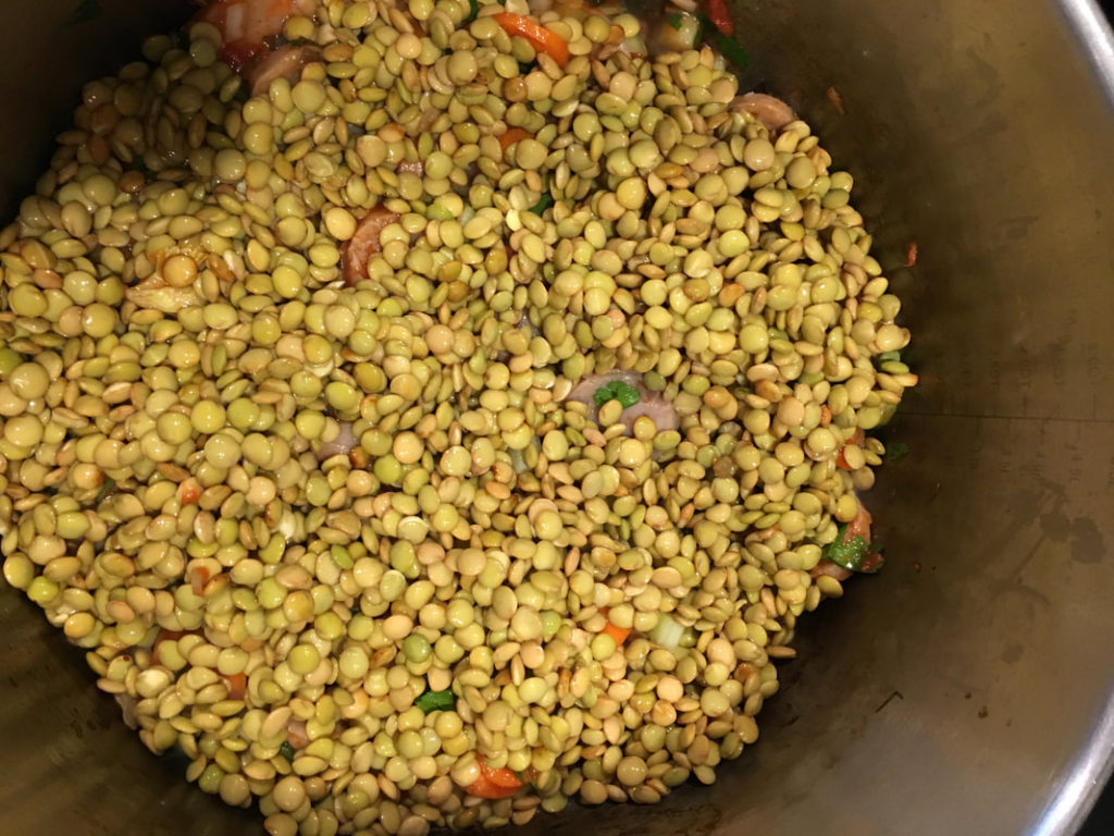 Lentils added to lentil soup. 