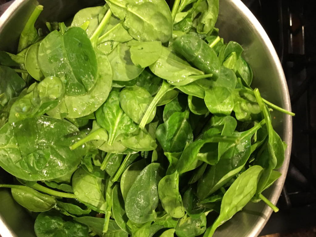 Spinach ready to go in the lentil soup.