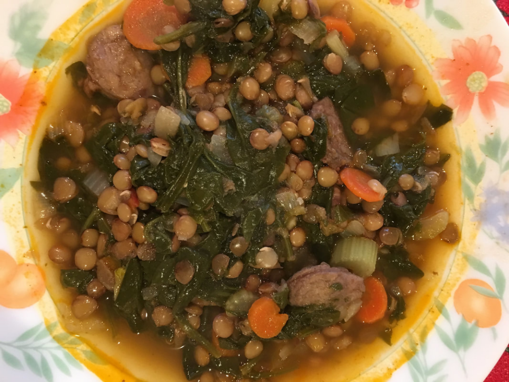 lentil soup ready to be enjoyed.