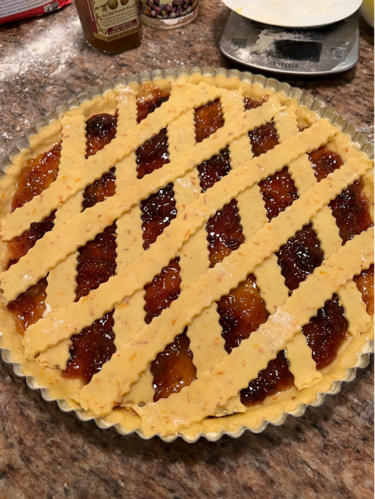 Jam crostata ready for the oven. 