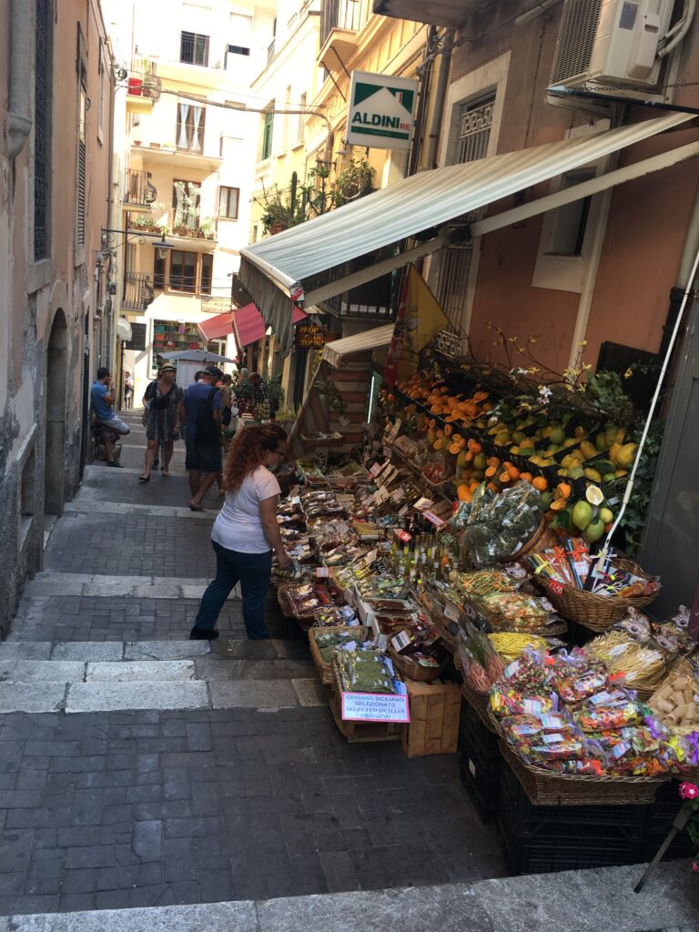Side street from course Umberto in Taormina in Eastern Sicily.