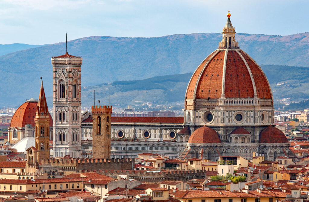 the duomo in Florence with an arial view.