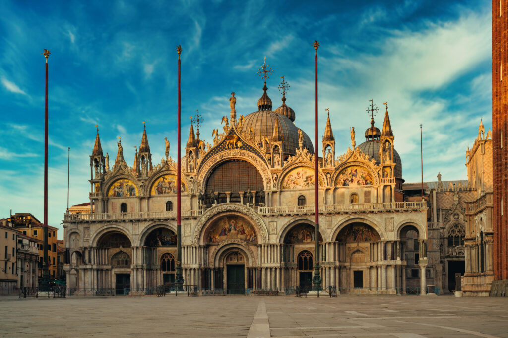 Basilica of St. Mark in Venice at dawn without people. One of Italy's Most Beautiful Churches.