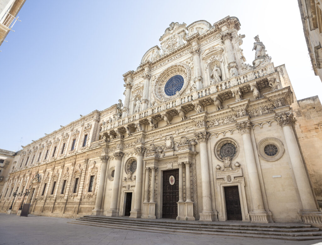 holy cross basilica in Lecce at sunrise. One of Italy's Most Beautiful Churches.