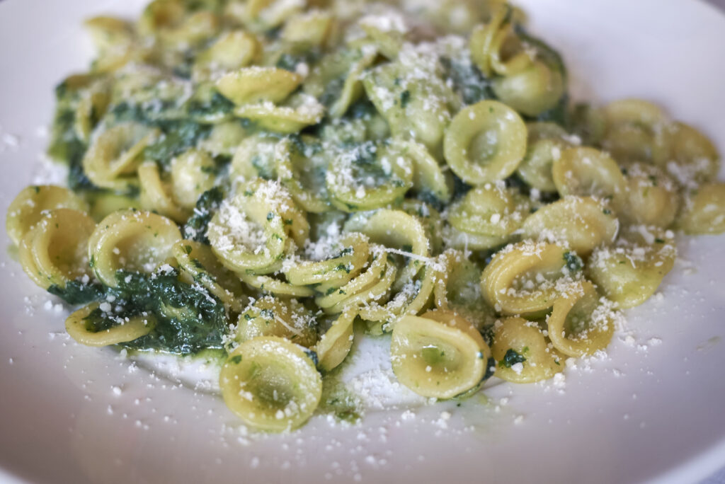 orecchiette with broccoli rabe plated.
