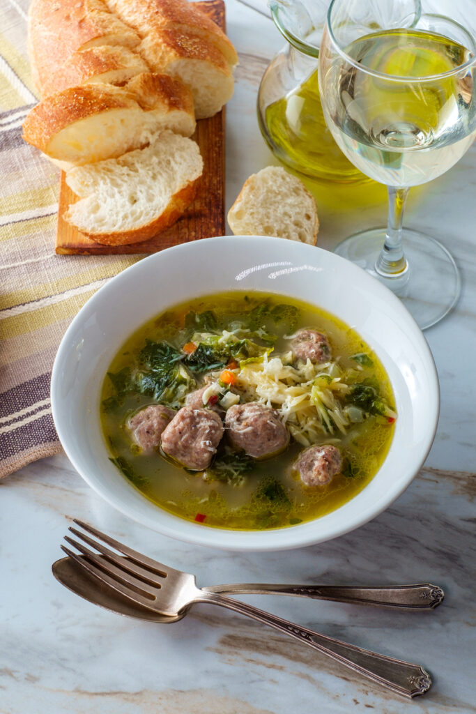 Italian wedding soup with turkey meatballs.
