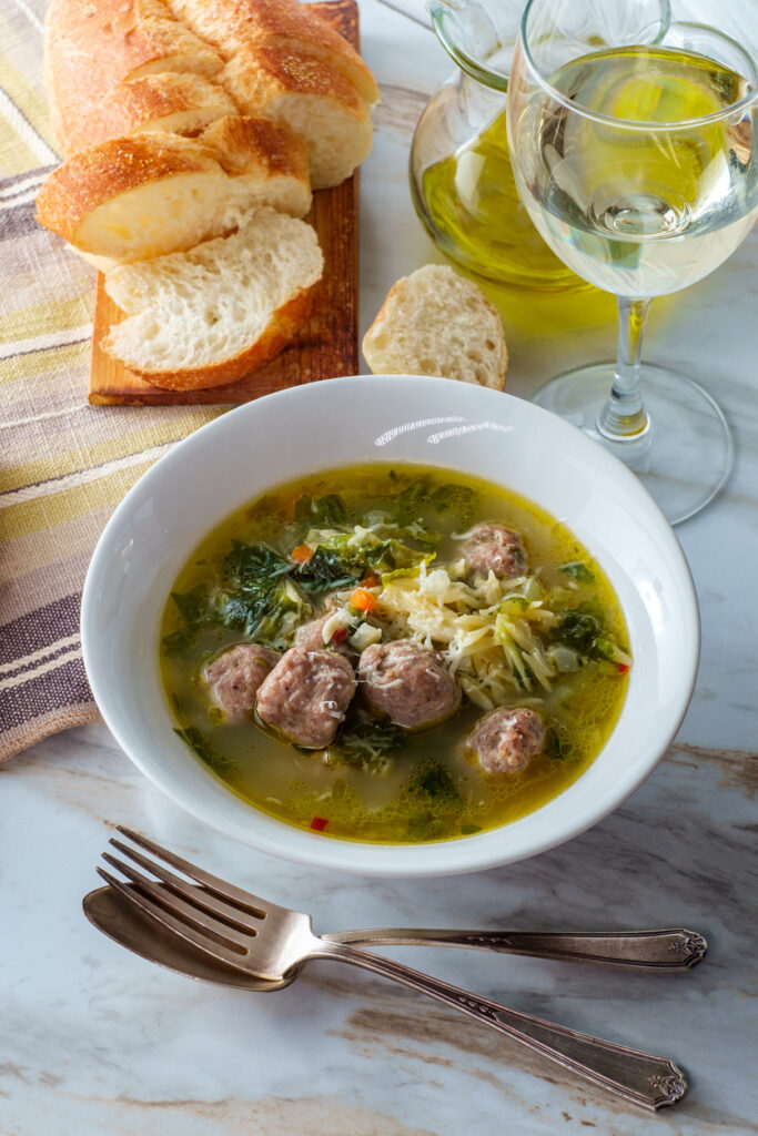 Italian wedding soup with turkey meatballs. 