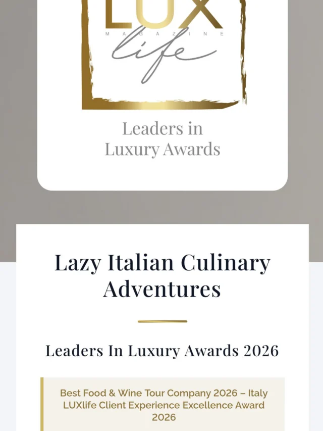 I’m honored to share that Lazy Italian Culinary Adventures has been recognized by LUXlife Magazine with two awards:

🏆 Best Food & Wine Tour Company – Italy
🏆 Luxlife Client Experience Excellence Award

A heartfelt thank you to my wonderful travelers, partners throughout Italy, and everyone who has supported this journey. This recognition belongs to all of you as much as it does to me.

Grazie mille! 🇮🇹❤️